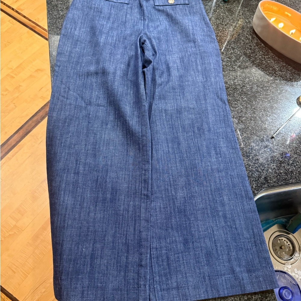 LOFT Denim Blue Trousers size 8. Worn once.  Just had dry cleaned.  Inseam 28”